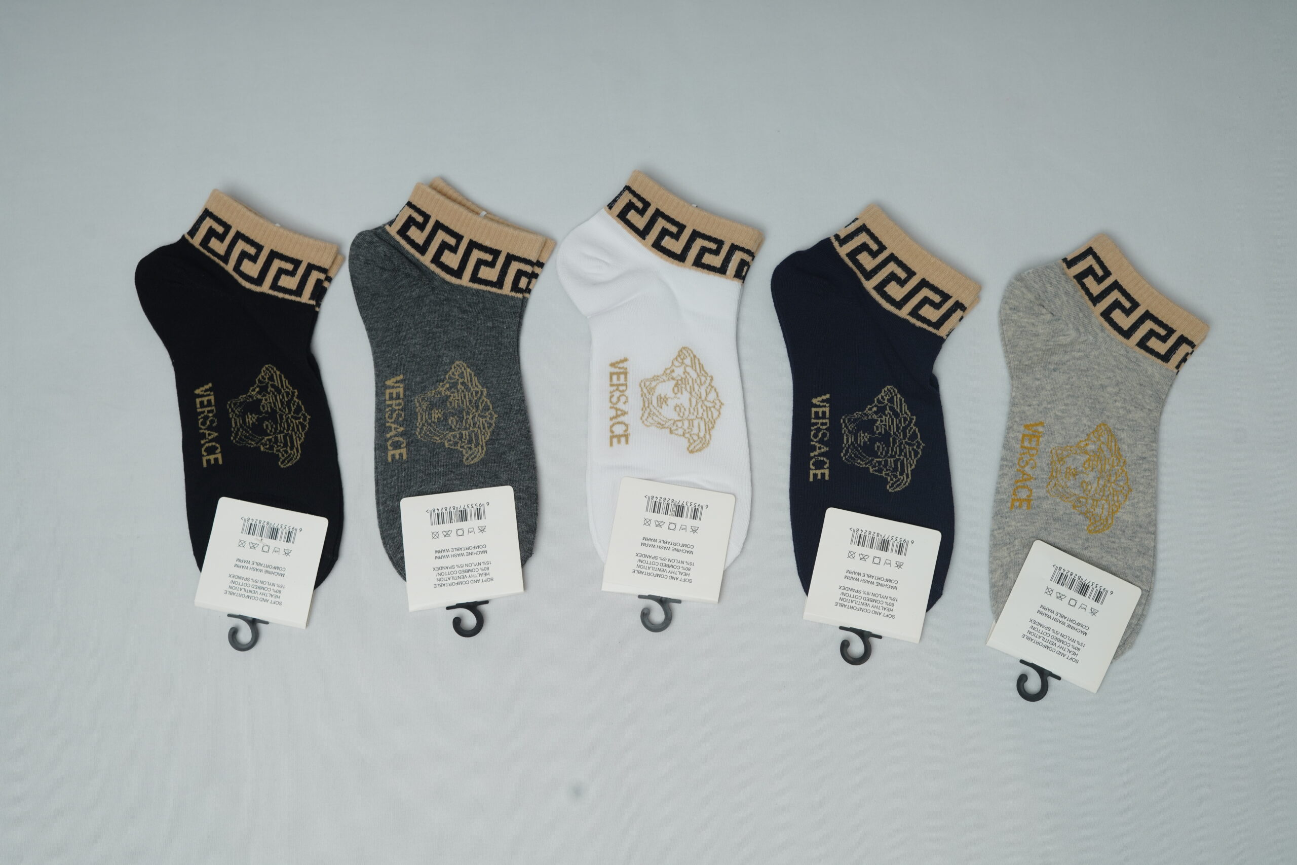 Versace Premium Cotton Ankle Socks - Greca Cuff Edition (5-Pair Pack)
