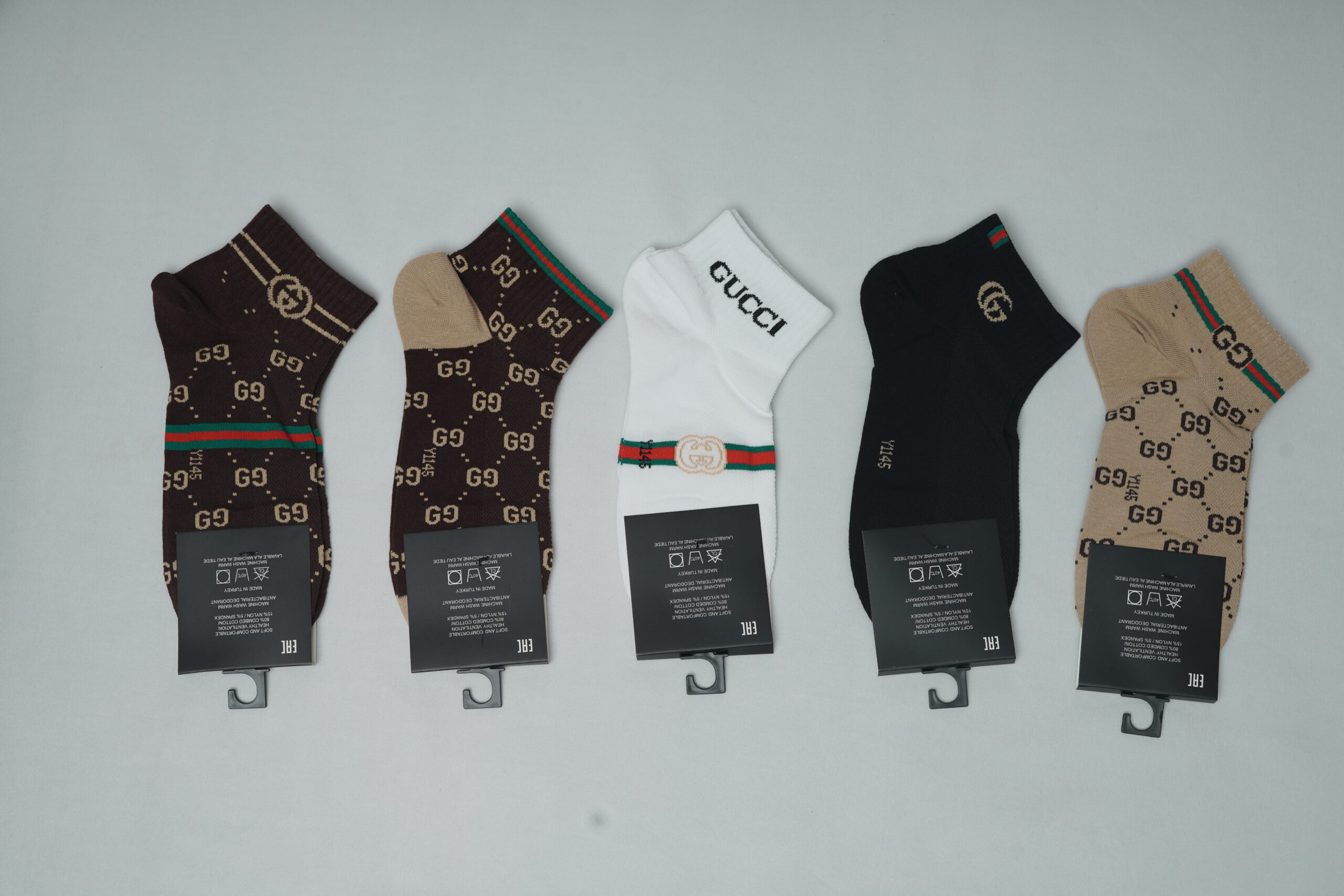 Gucci Premium Cotton Ankle Socks - Monogram Web Edition (5-Pair Pack)