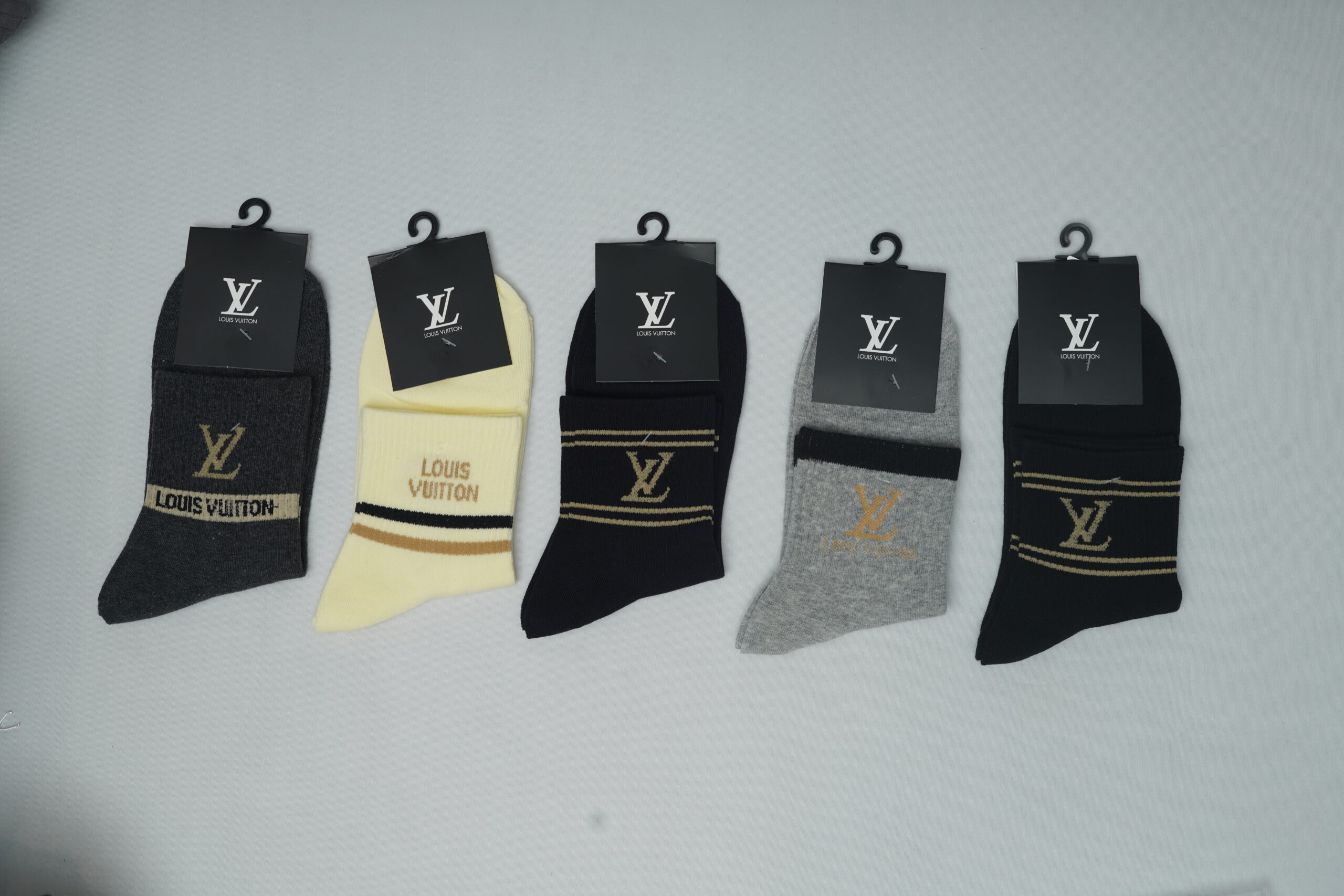 Louis Vuitton Premium Cotton Ankle Socks - Gold Stripe Edition (5-Pair Pack)
