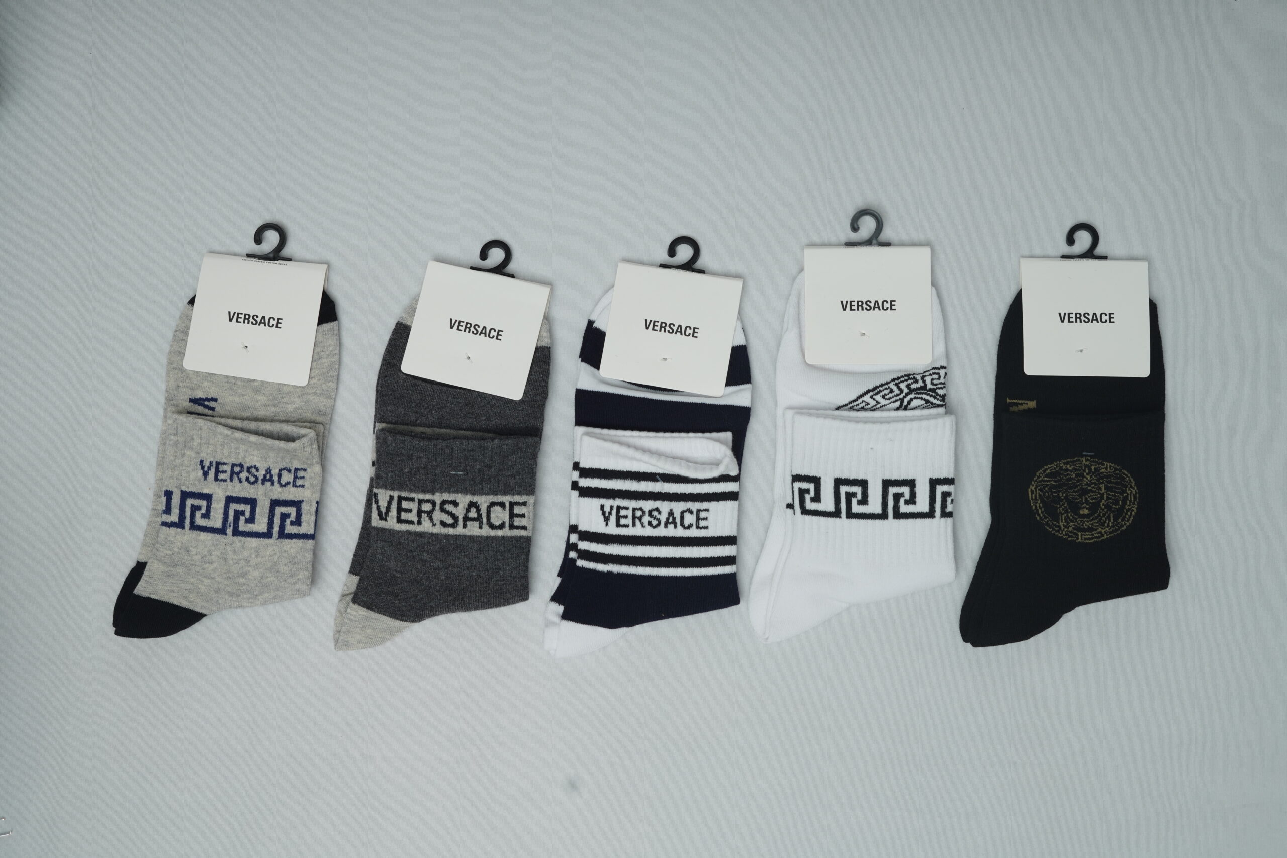 Versace Premium Cotton Ankle Socks - Monochromatic Greca Edition (5-Pair Pack)
