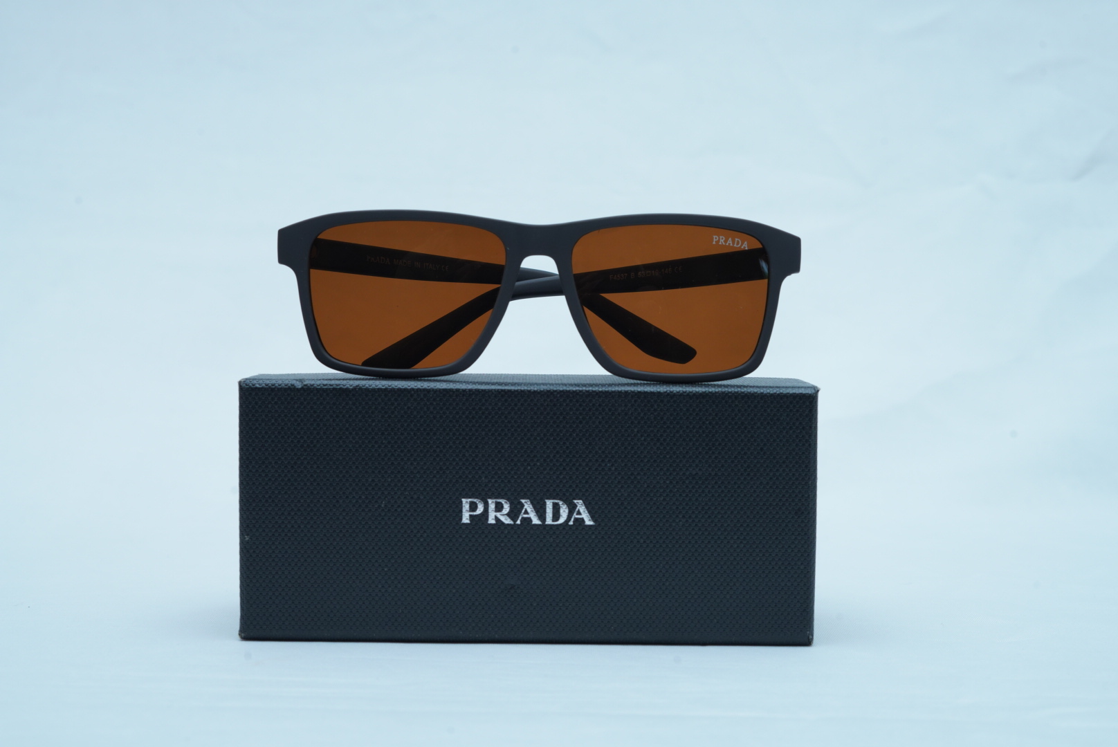 Men's Prada Symbole PR 17WS Shiny Black Rectangular Sunglasses