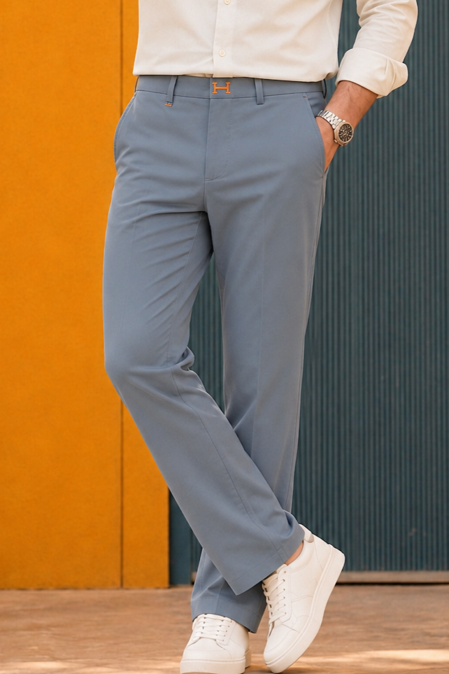 Hermès Men's Slim-Fit Light Grey Chino Trousers