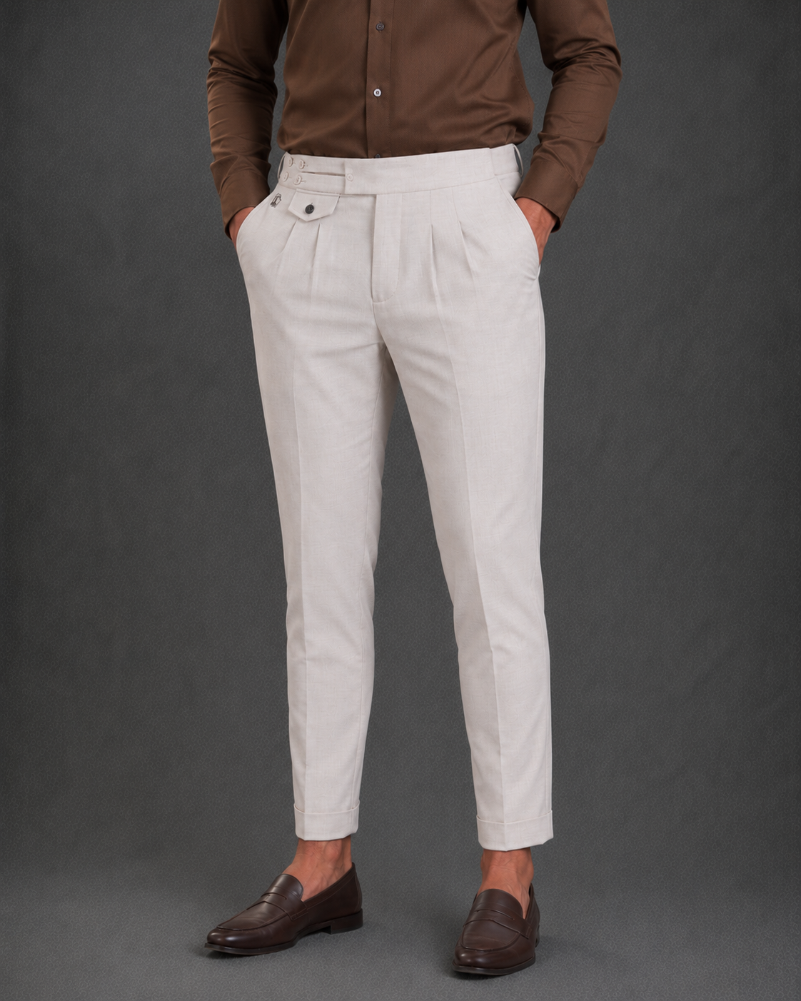 Men's Slim-Fit Off-White Double-Pleated Gurkha Trousers