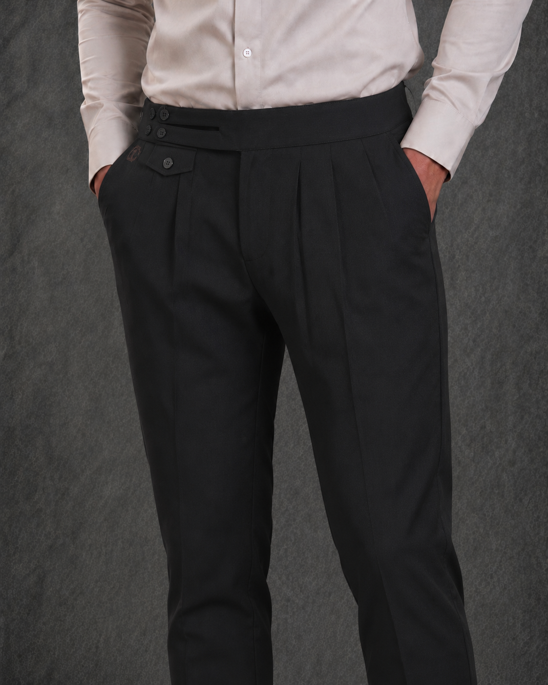 Men's Slim-Fit Black Double-Pleated Gurkha Trousers