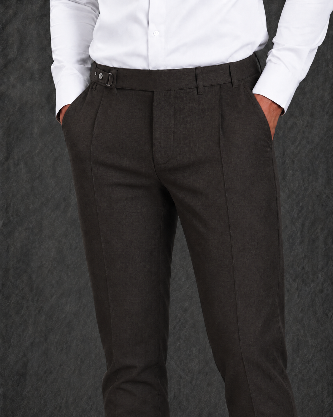 Massimo Dutti Men's Slim-Fit Brown Double-Pleated Gurkha Trousers