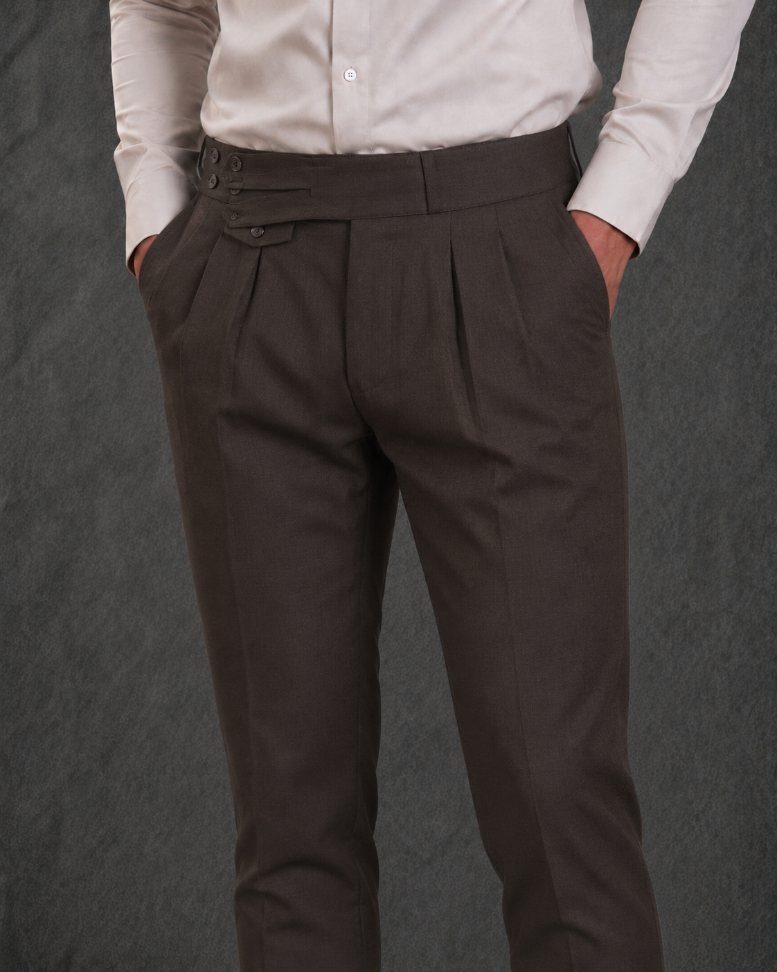 Brunello Cucinelli Men's Slim-Fit Brown Double-Pleated Gurkha Trousers