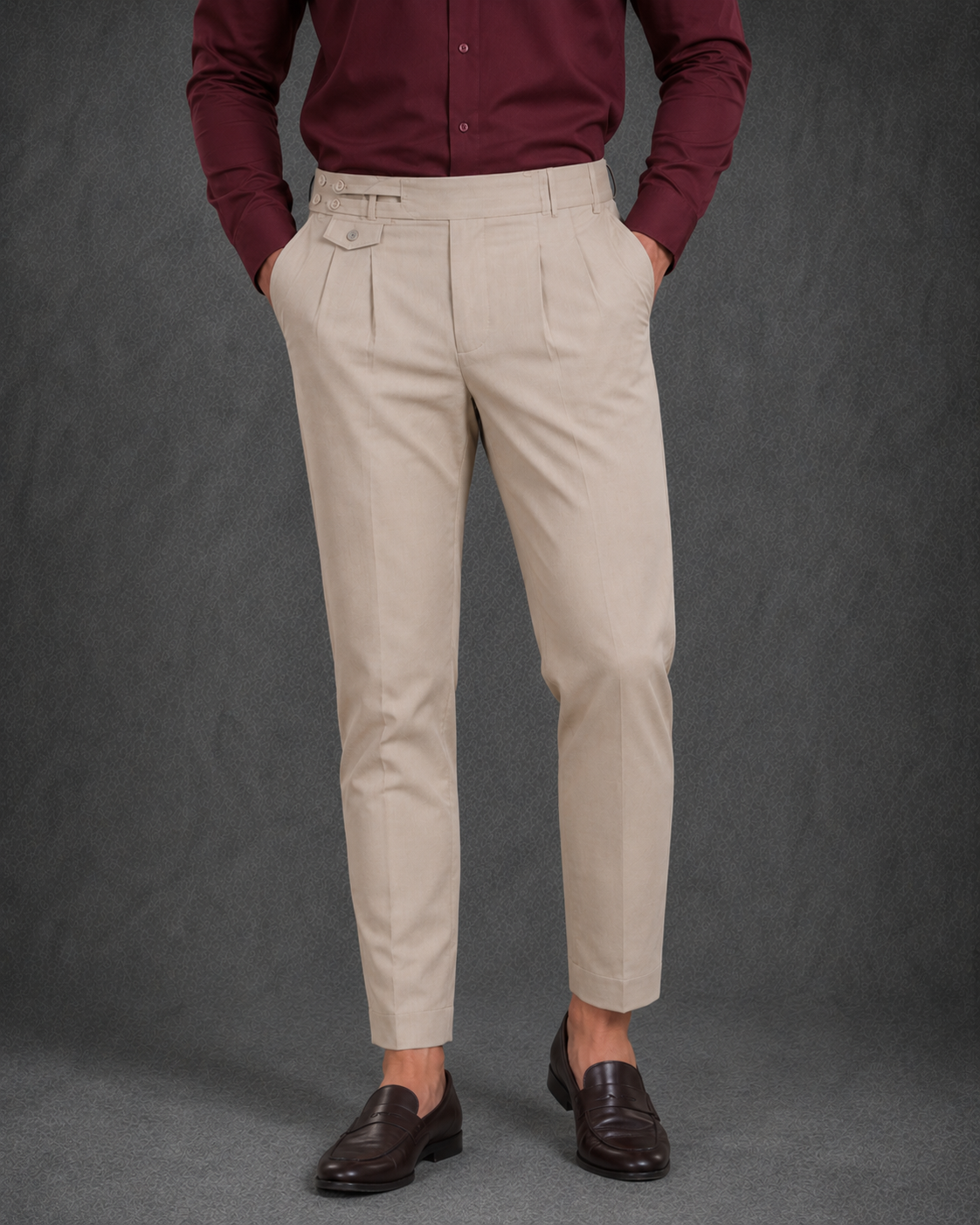 Brunello Cucinelli Men's Slim-Fit Beige Double-Pleated Gurkha Trousers