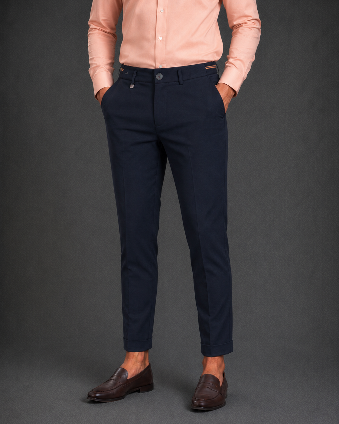 Massimo Dutti Men's Slim-Fit Dark Navy Blue Lenin Korean Pant