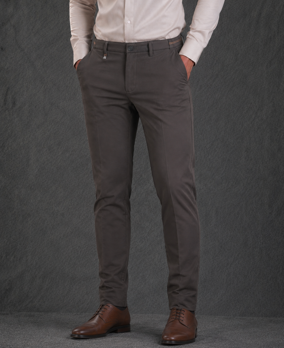 Massimo Dutti Men's Slim-Fit Taupe Grey Lenin Korean Pant