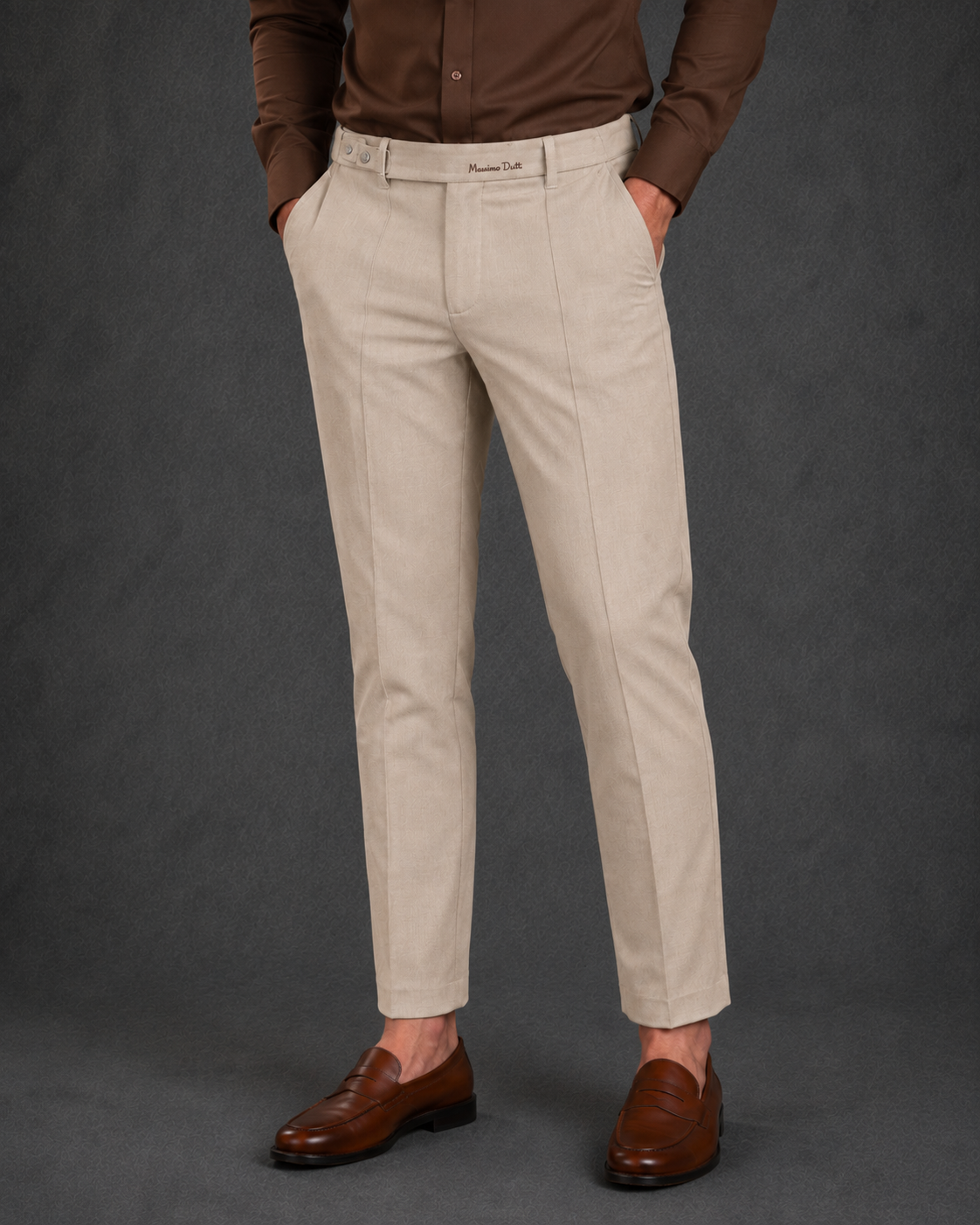 Massimo Dutti Men's Slim-Fit Taupe Grey Lenin Korean Pant