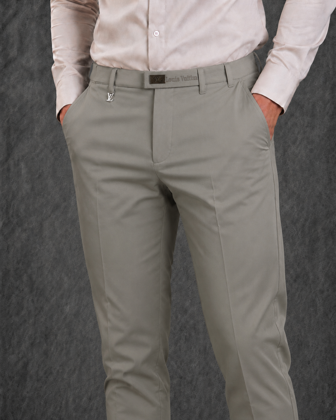 Louis Vuitton Men's Slim-Fit Khaki Grey Chino Trousers