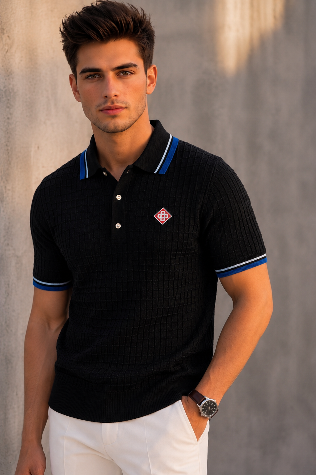 Casablanca Men's Slim-Fit Black Textured Knit T-Shirt