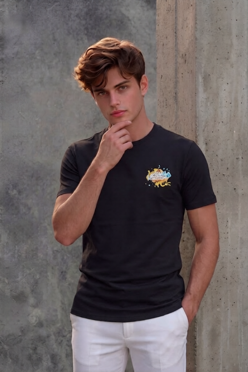 Louis Vuitton Men's Slim-Fit Black Graffiti Splash Graphic T-Shirt