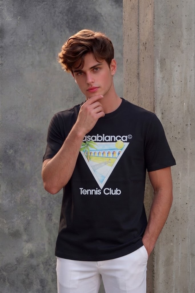 Casablanca Men's Slim-Fit Black Tennis Club Graphic T-Shirt