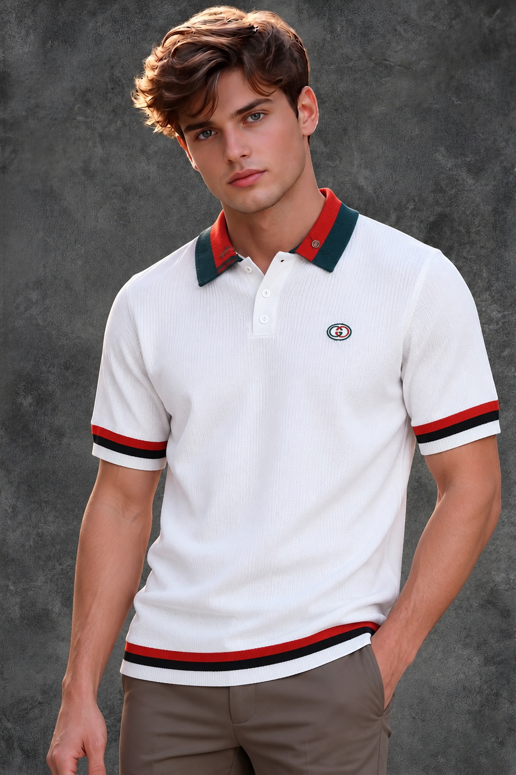 Gucci Men's Slim-Fit Off-White Web-Stripe Knit Shirt