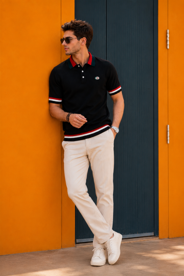 Gucci Men's Slim-Fit Black Web-Stripe Knit T-Shirt