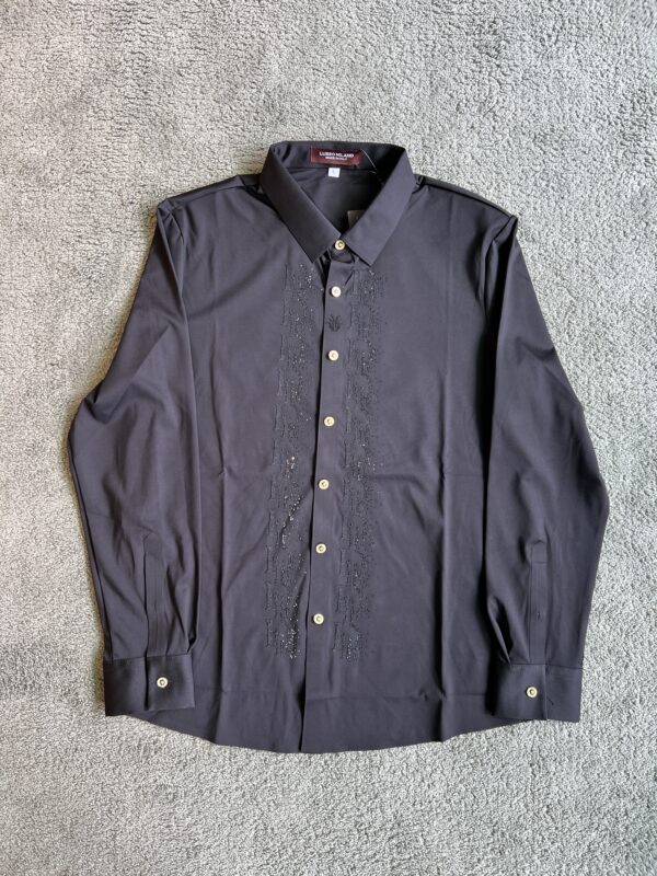 Lusso Milano Men's Regular-Fit Charcoal Grey Long-Sleeve Rhinestone Plain Shirt
