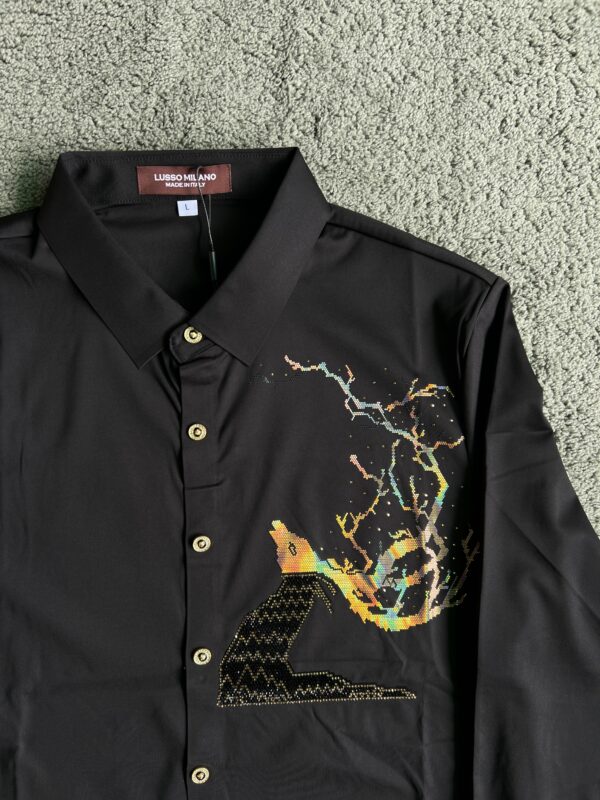 Lusso Milano Men's Regular-Fit Black Long-Sleeve Rhinestone Wolf Shirt