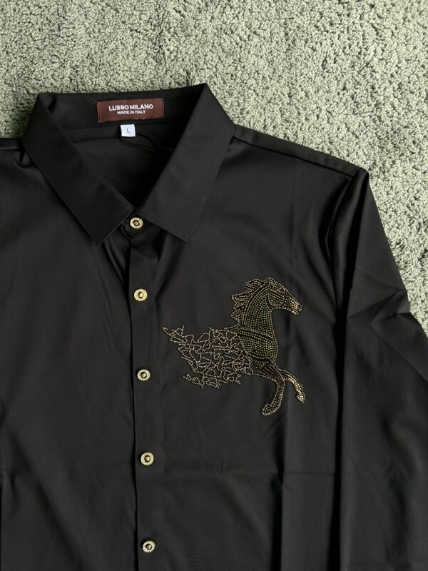 Lusso Milano Men's Regular-Fit Black Long-Sleeve Rhinestone Horse Shirt