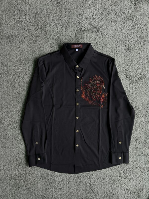 Lusso Milano Men's Regular-Fit Black Long-Sleeve Rhinestone Rooster Shirt