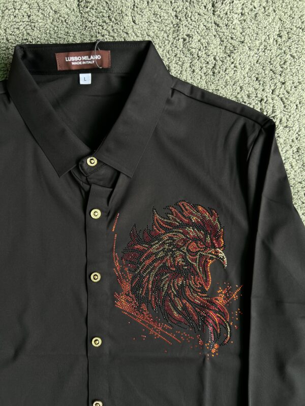 Lusso Milano Men's Regular-Fit Black Long-Sleeve Rhinestone Rooster Shirt