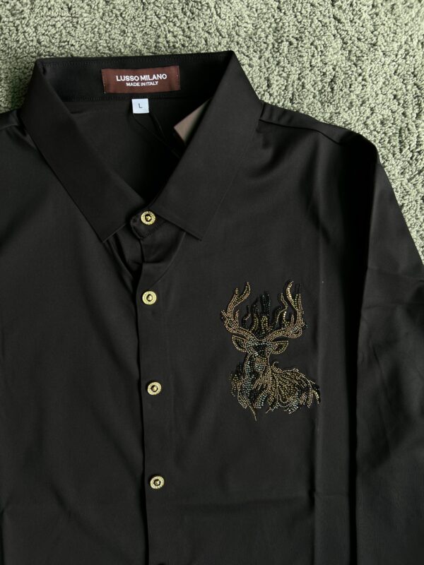 Lusso Milano Men's Regular-Fit Black Long-Sleeve Rhinestone Stag Shirt
