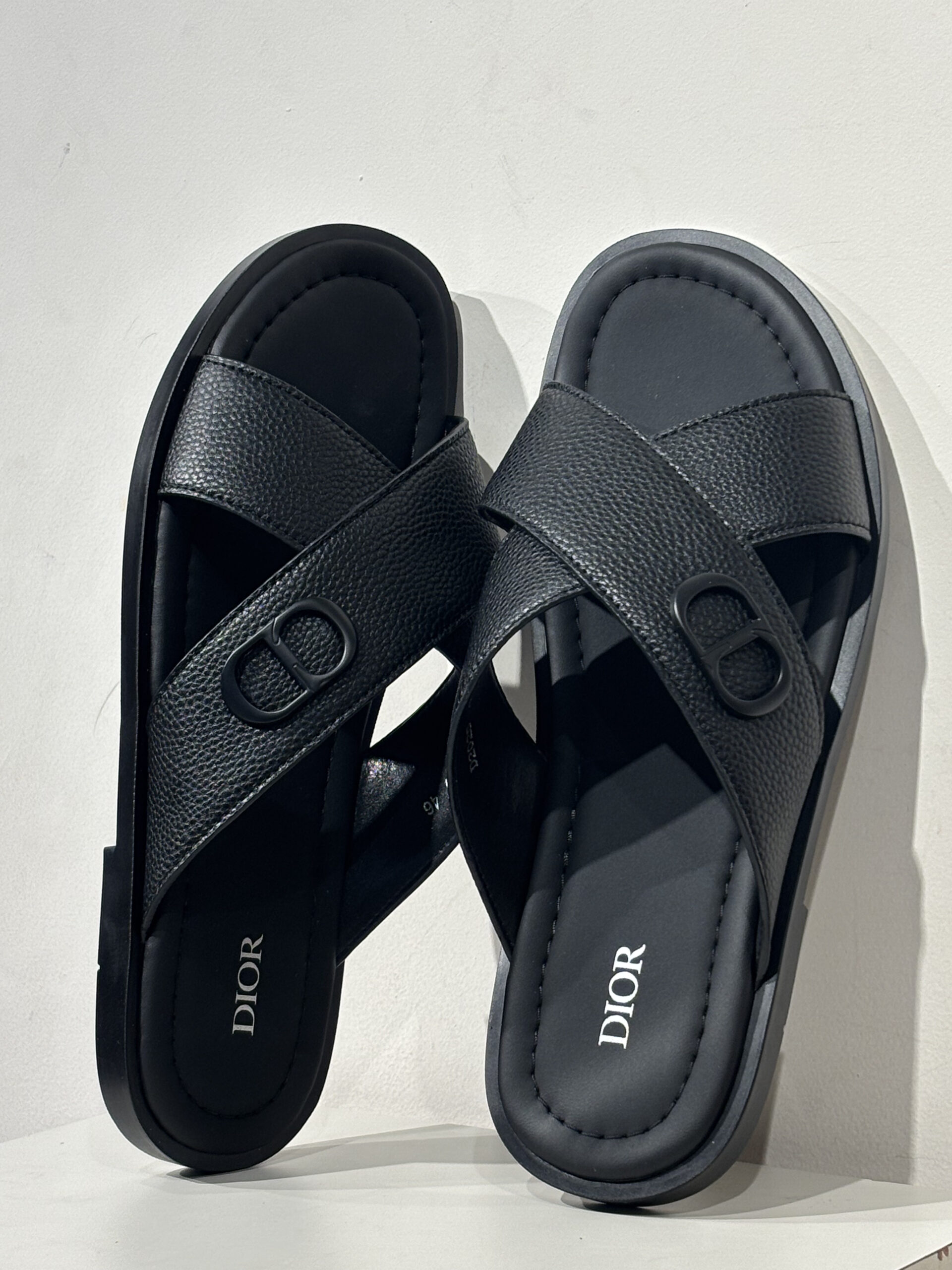 Dior Men's Black Grained Calfskin CD Icon Cross-Strap Sandals