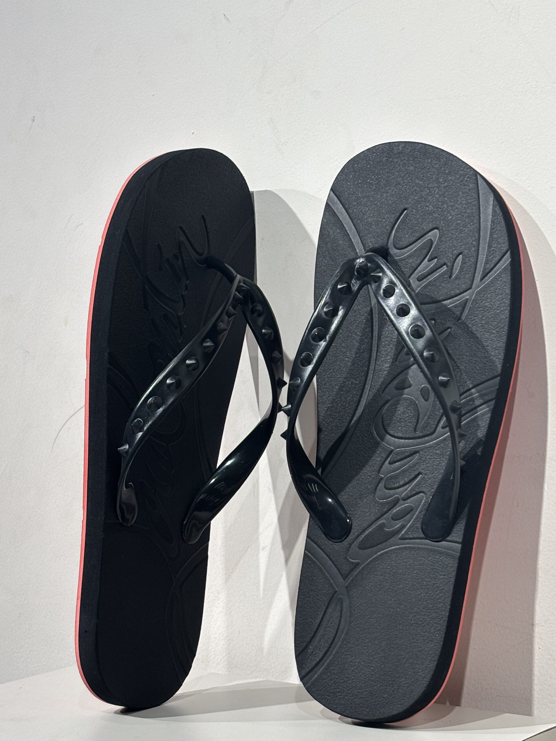 Christian Louboutin Men's Loubi Flip Spikes Black Thong Sandals