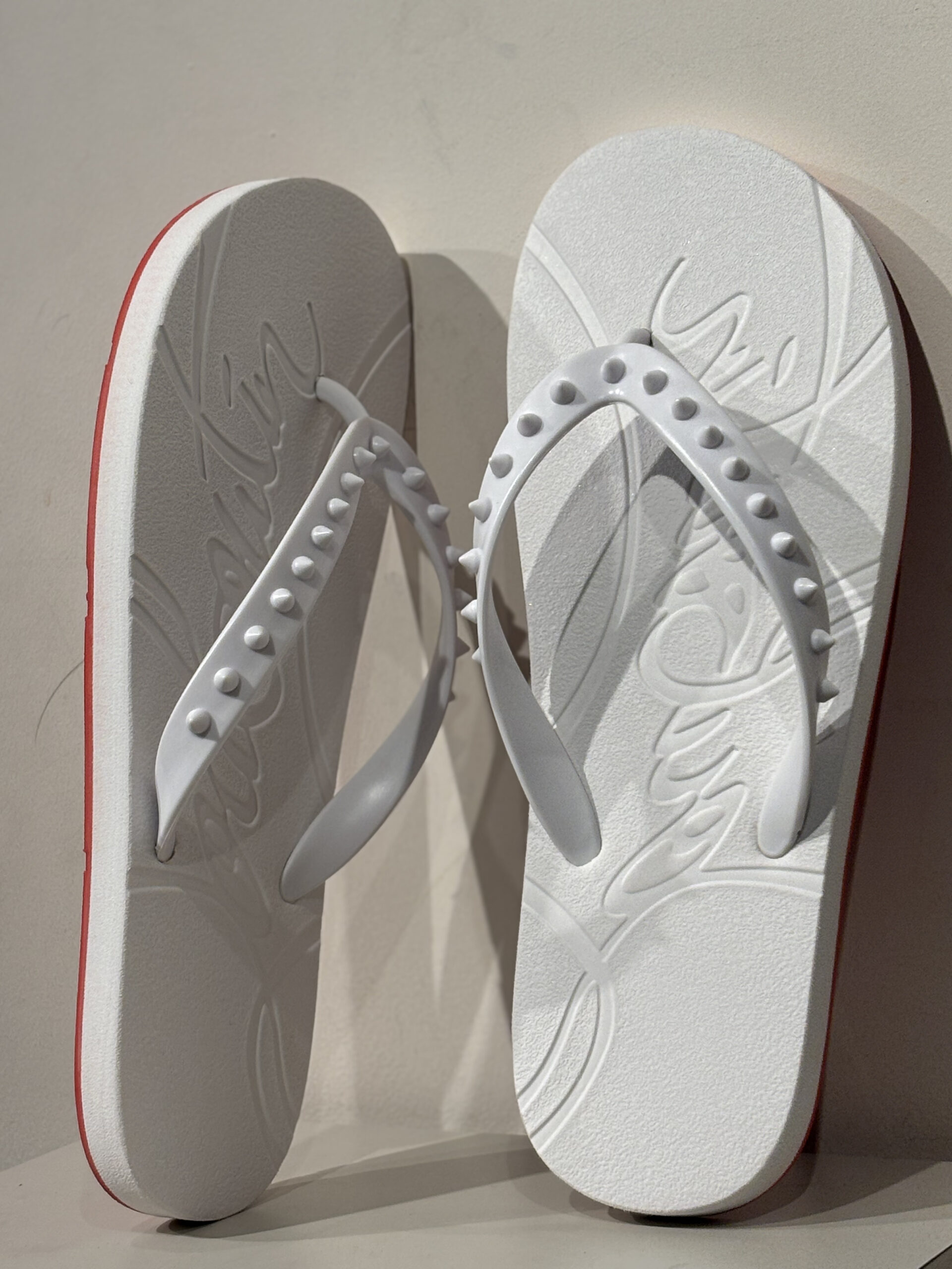Christian Louboutin Men's Loubi Flip Spikes White Thong Sandals