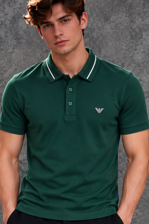 Emporio Armani Men's Emerald Green Tipped Trim Short Sleeve Polo Shirt