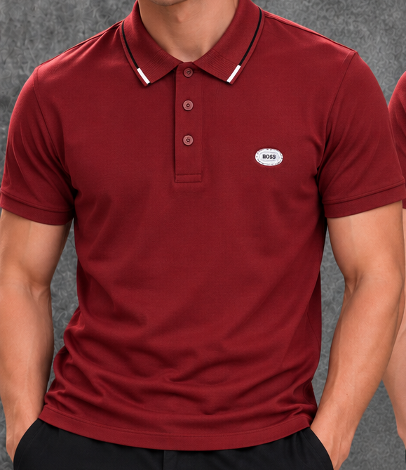 Hugo Boss Men's Burgundy Red Short Sleeve Polo Shirt