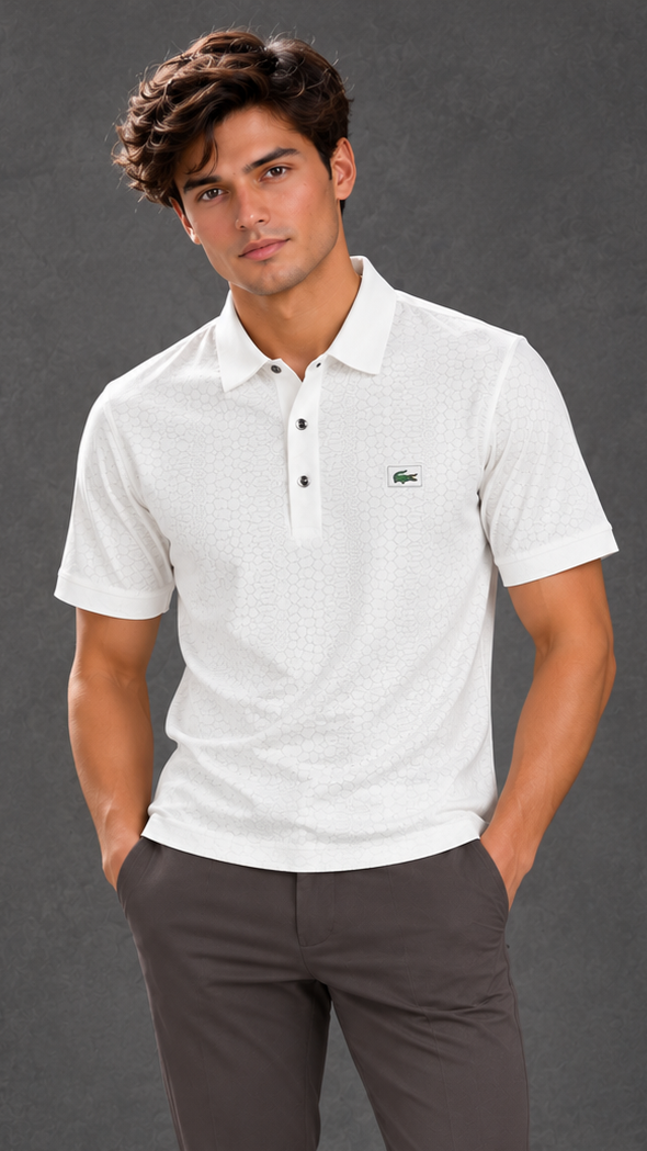 Lacoste Men's Off-White Textured Short Sleeve Polo Shirt