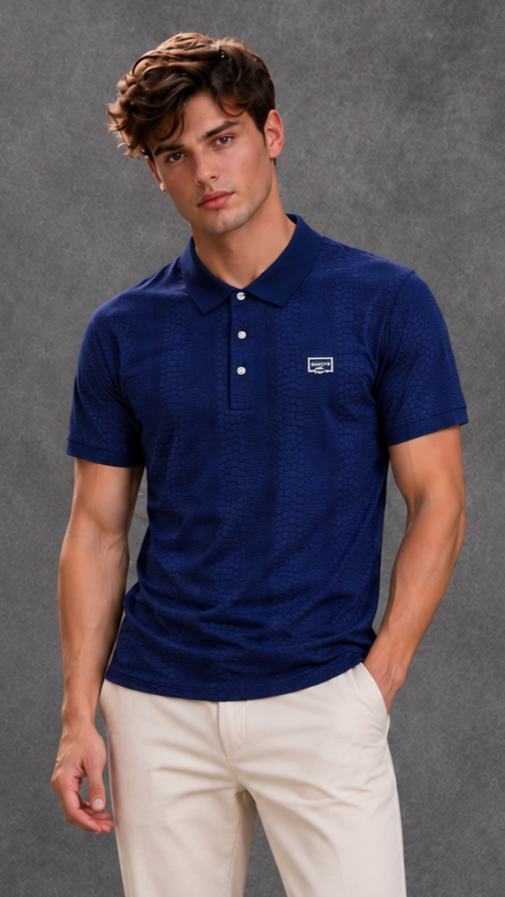 Lacoste Men's Navy Blue Textured Short Sleeve Polo Shirt