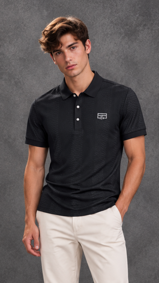 Lacoste Men's Jet Black Textured Short Sleeve Polo Shirt