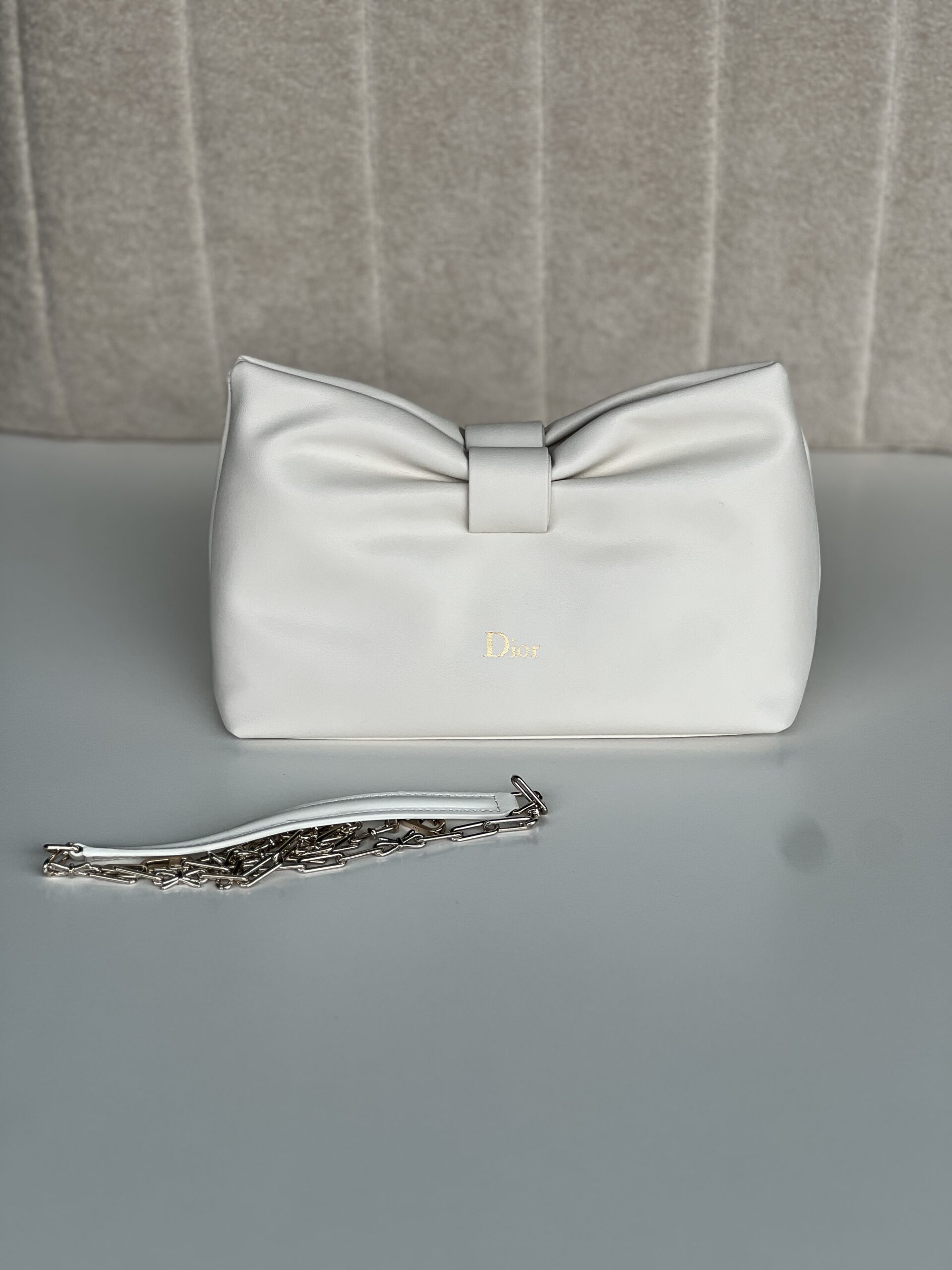 Dior Small Bow Bag in Latte White Lambskin Clutch