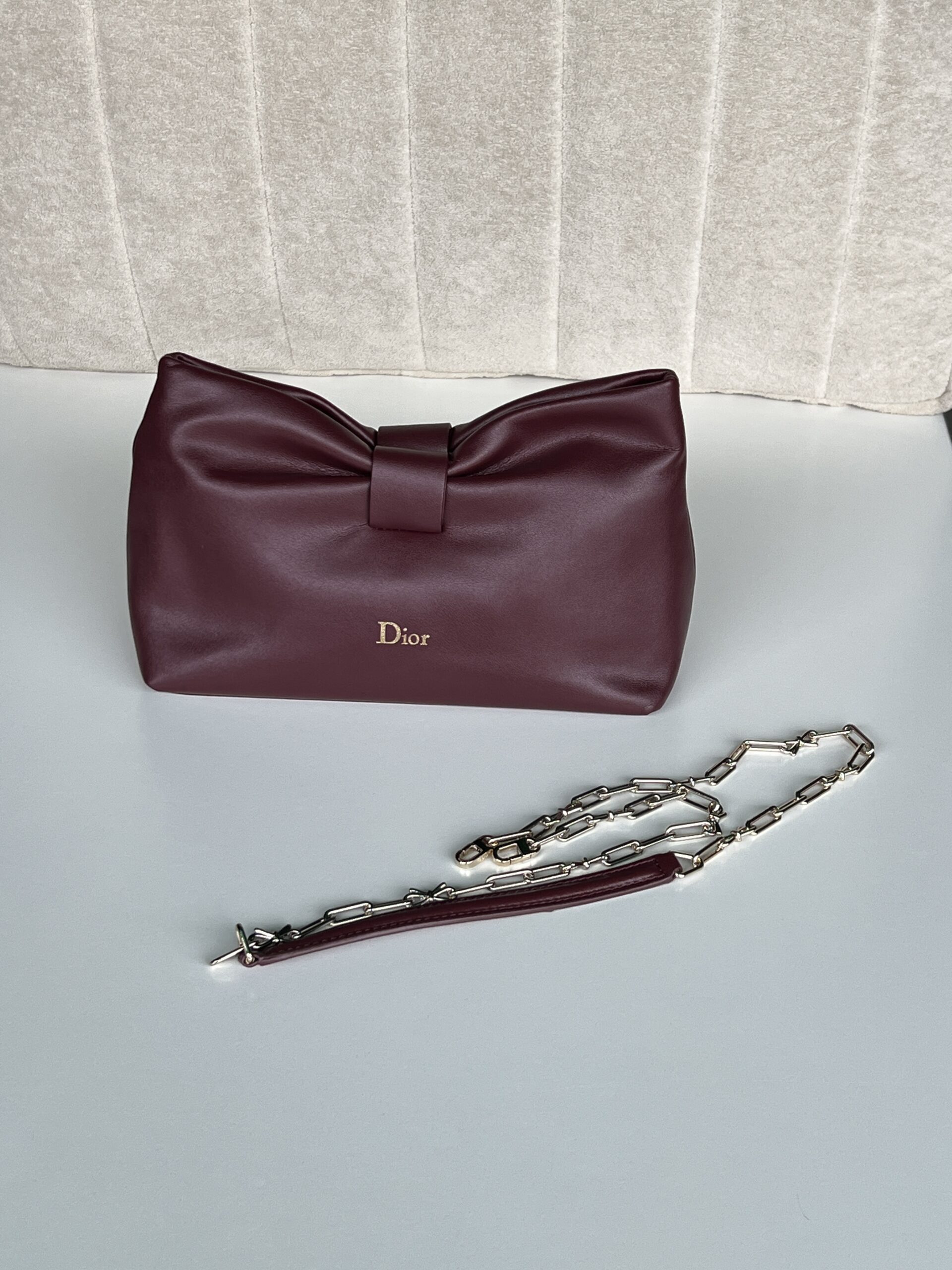 Dior Small Bow Bag in Burgundy Lambskin with Chain Strap