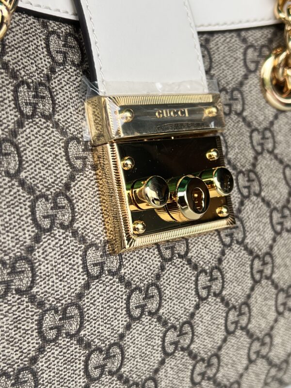Gucci Padlock Small GG Supreme Shoulder Bag with White Leather Trim