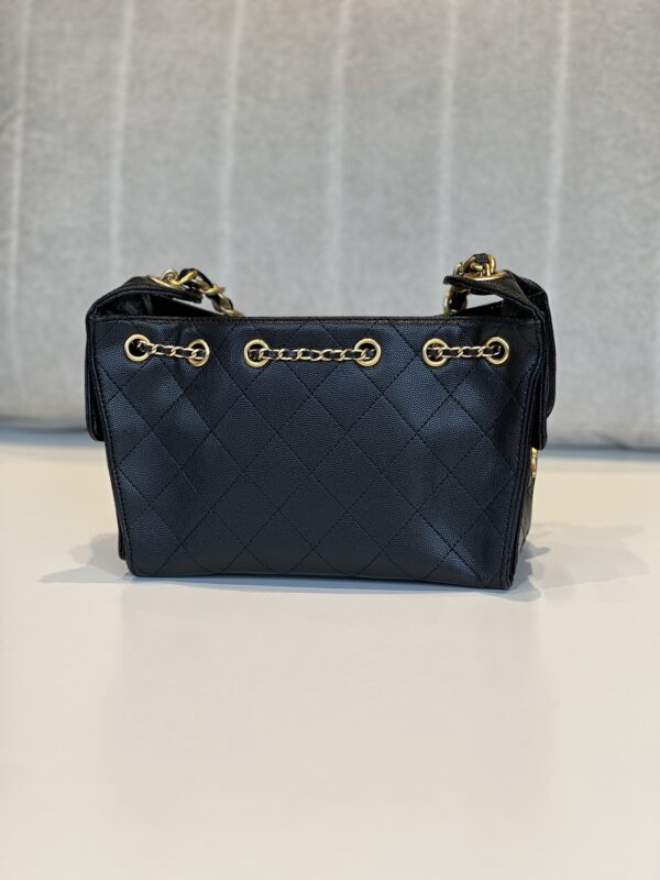 Chanel Small Quilted Black Caviar Drawstring Bucket Bag