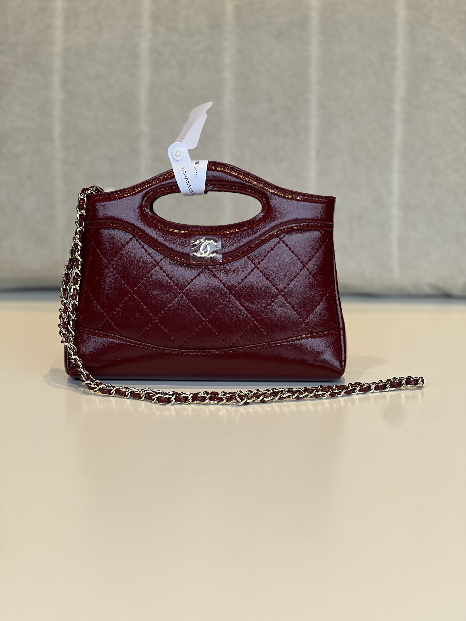 Chanel 31 Nano Shopping Bag in Burgundy Shiny Calfskin