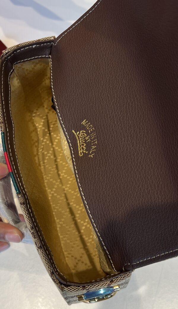 Gucci Horsebit 1955 Small Shoulder Bag in Sand and Brown GG Canvas