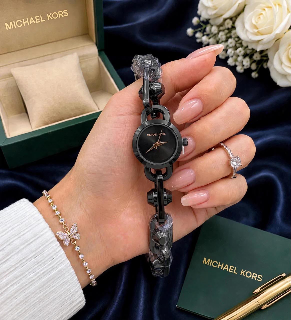 Michael Kors Slim Runway Style All-Black Women's Chain Link Watch