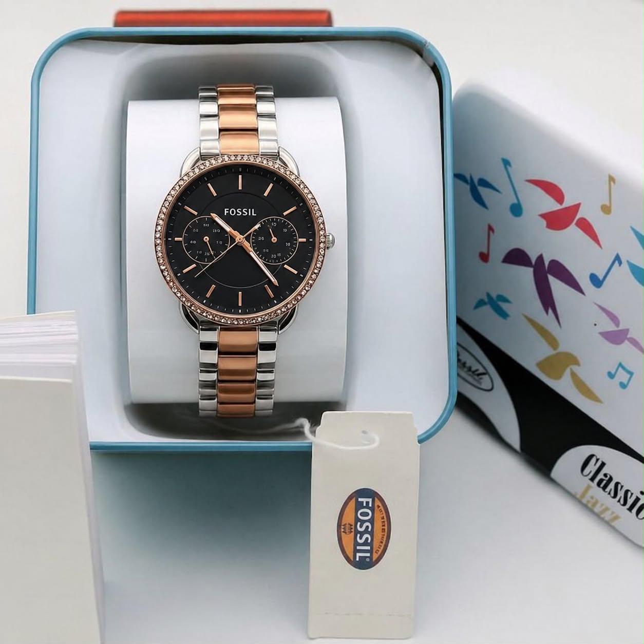 Fossil Tailor Women's Multifunction Watch in Two-Tone Stainless Steel with Black Dial