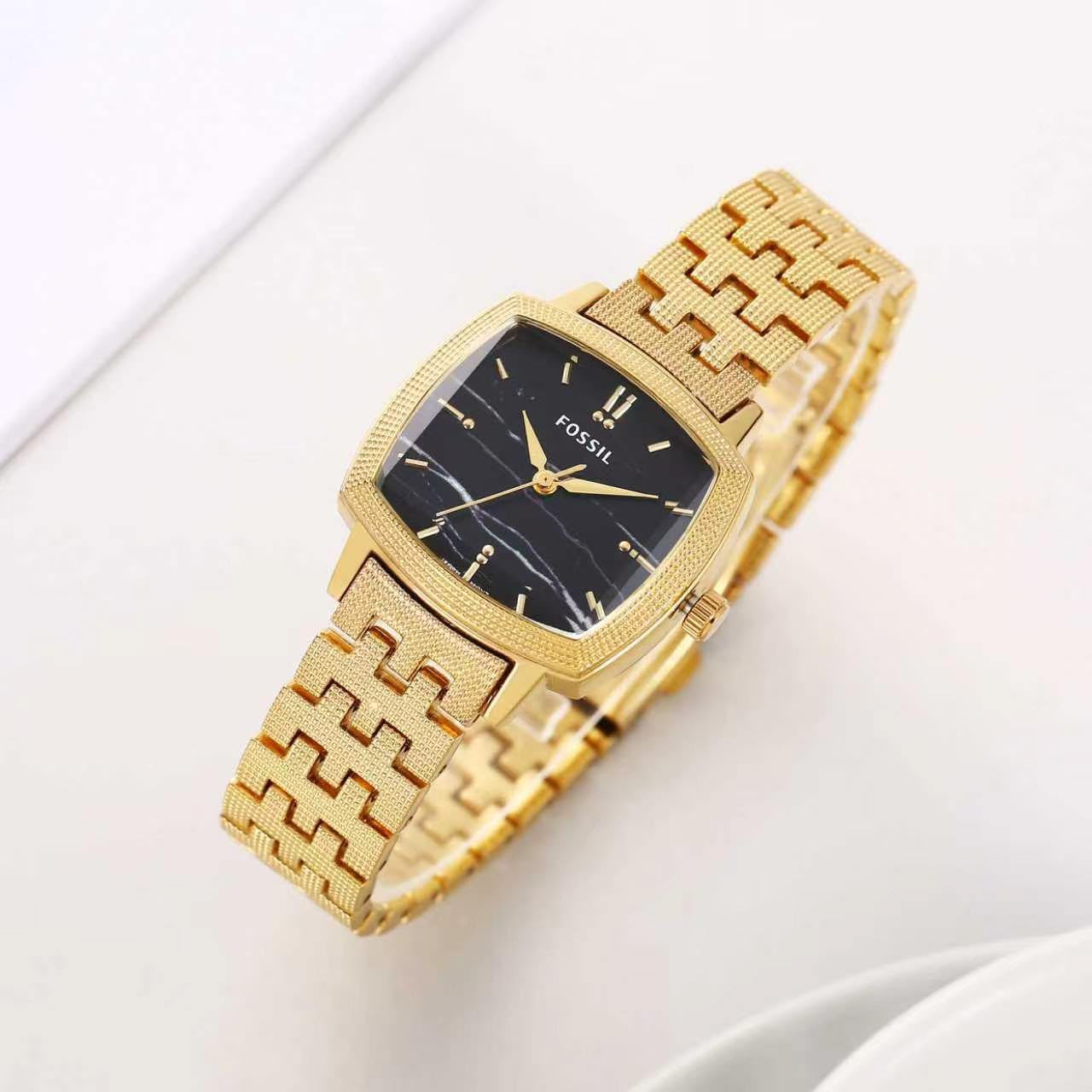 Fossil x Nick Jonas Machine Luxe Watch in Gold-Tone Stainless Steel with Black Marble Dial (Model: LE1217)