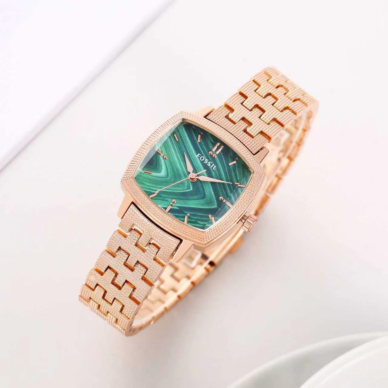 Fossil x Nick Jonas Machine Luxe Watch in Rose Gold-Tone Stainless Steel with Green Malachite Dial (Model: LE1226)