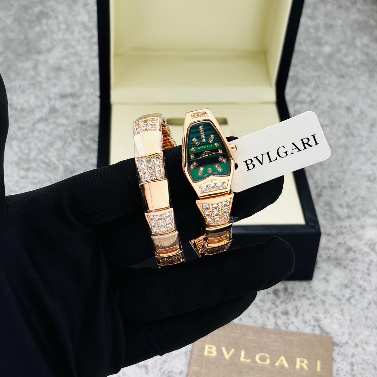BVLGARI Serpenti Seduttori Style Rose Gold & Green Malachite Dial Women's Watch