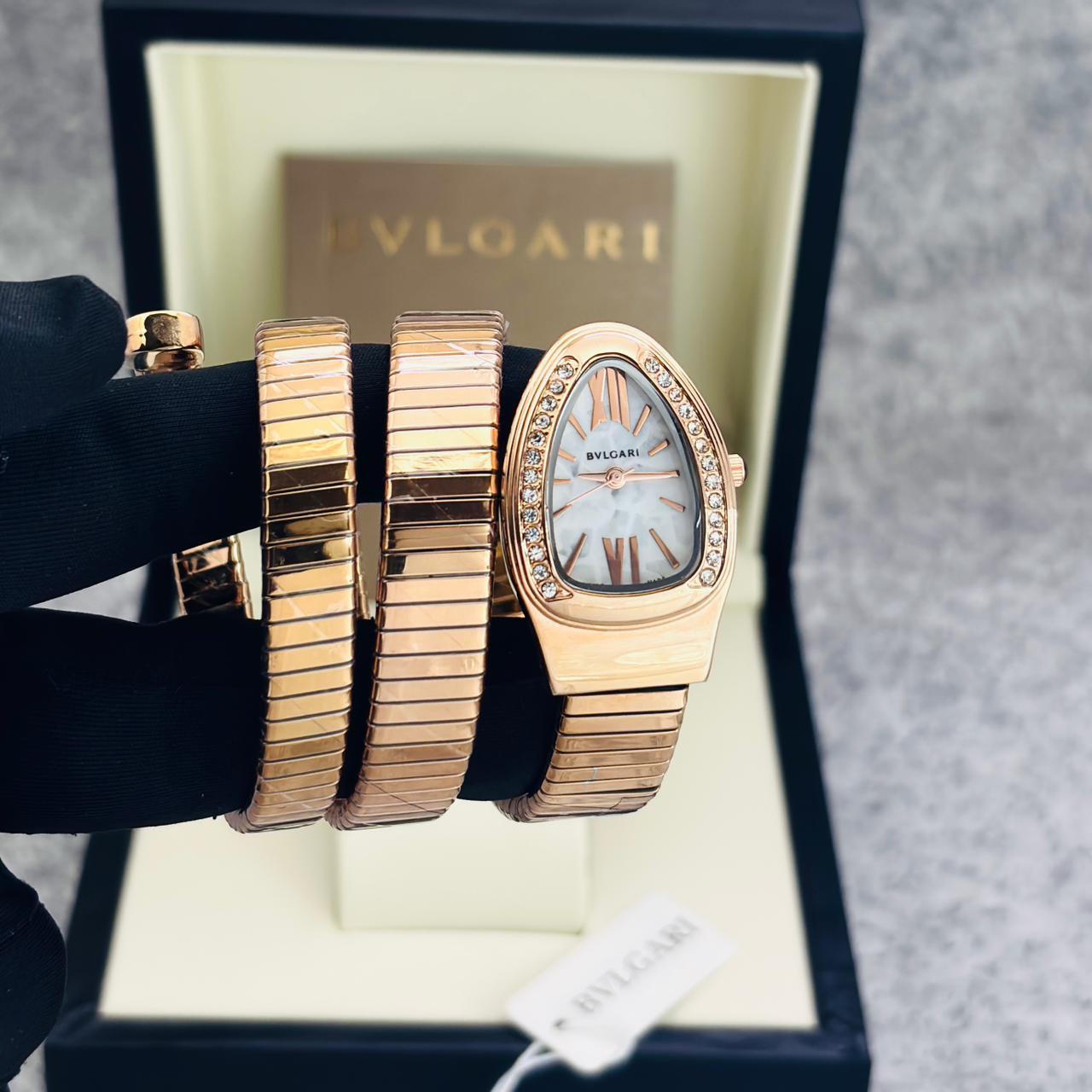 BVLGARI Serpenti Tubogas Style Rose Gold Watch with White Mother-of-Pearl Dial