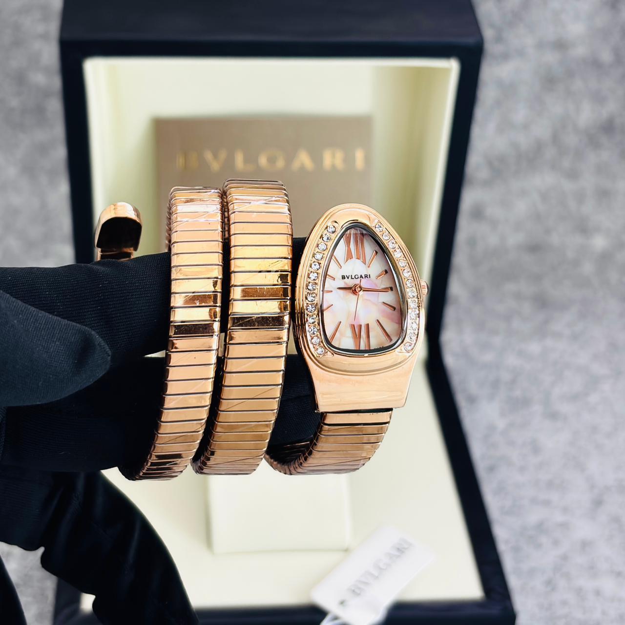 BVLGARI Serpenti Tubogas Style Rose Gold Watch with Pink Mother-of-Pearl Dial