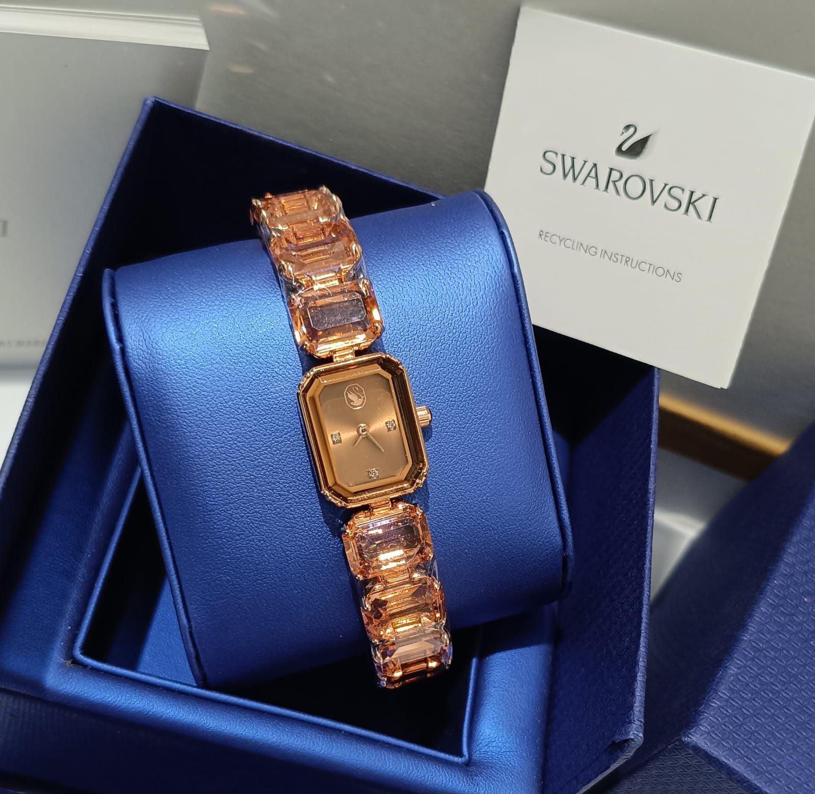 Swarovski Matrix Bangle Watch with Peach Octagon-Cut Crystal Links and Champagne Dial