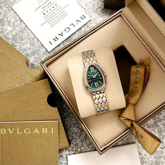BVLGARI Serpenti Seduttori Style Two-Tone Rose Gold & Silver Watch with Green Dial