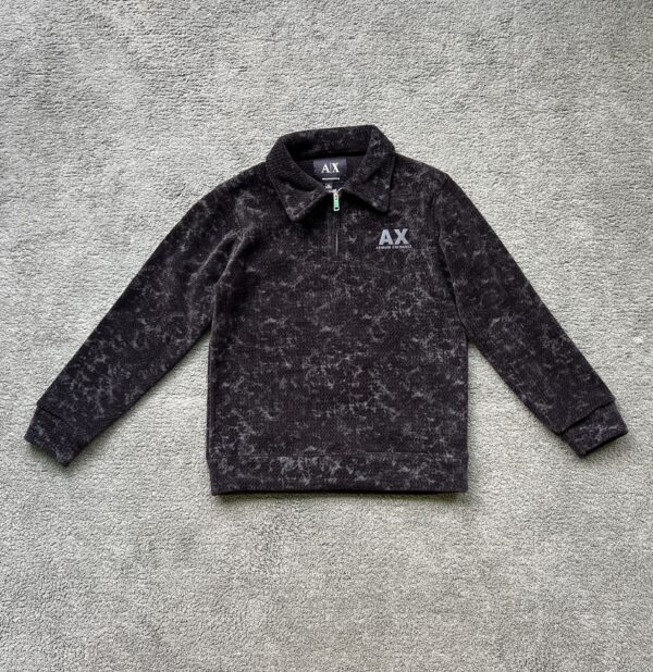 Armani Exchange Men's Acid Wash Black Quarter-Zip Fleece Sweatshirt